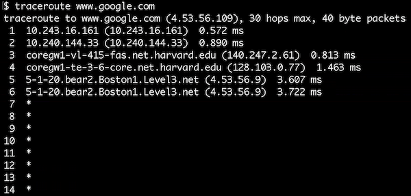 traceroute Google