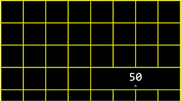 grid representing bytes, with four boxes together containing 50 with small n underneath