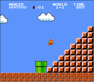 screenshot of Mario jumping up a right-aligned pyramid