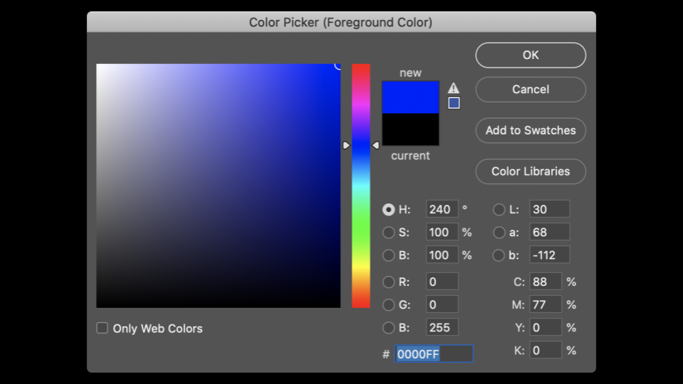 A photoshop panel with RGB values and hexidecimal input