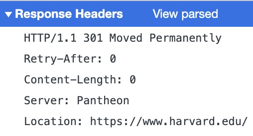 Response for www.harvard.edu with 301 Moved Permanently