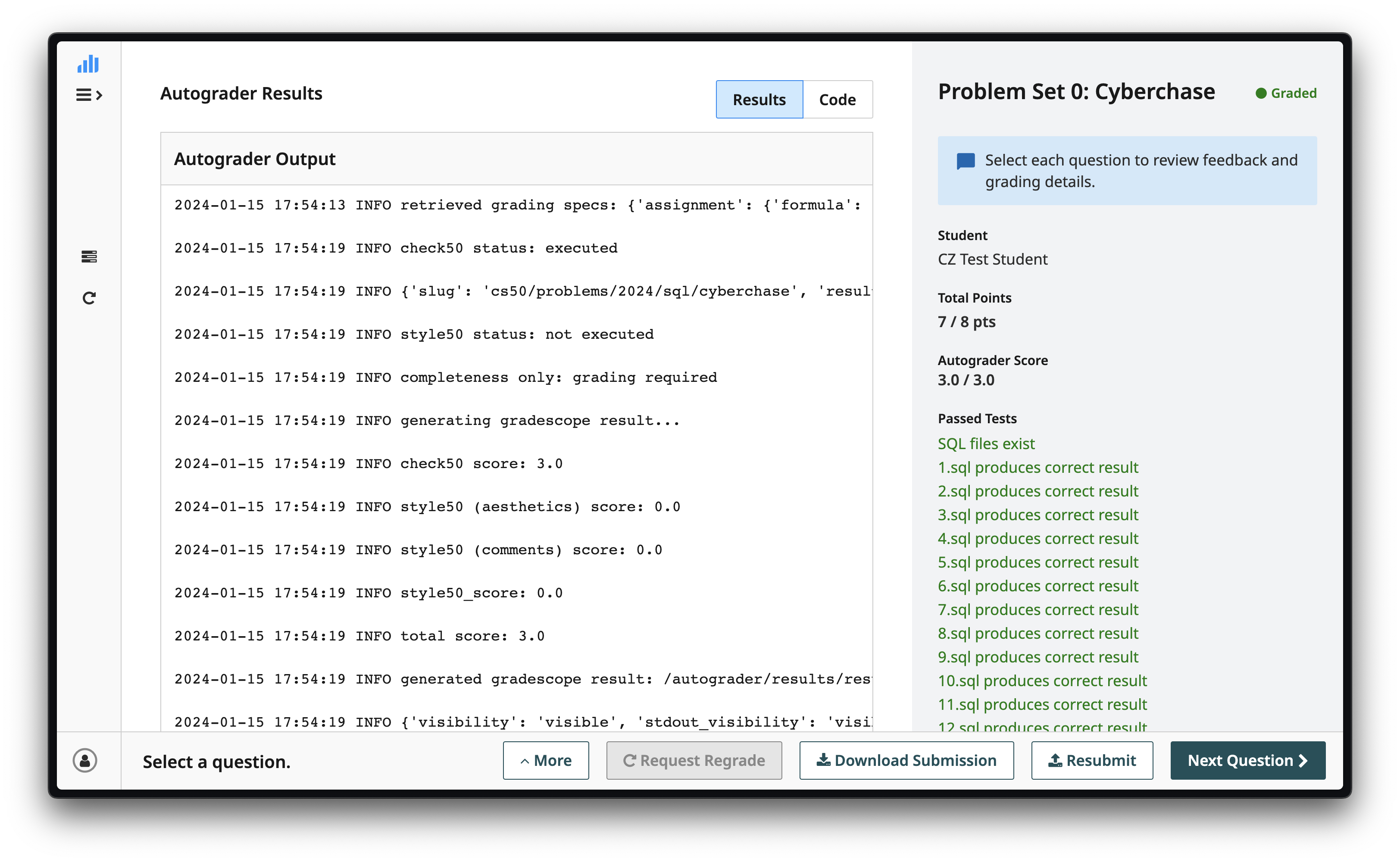 Autograder Output