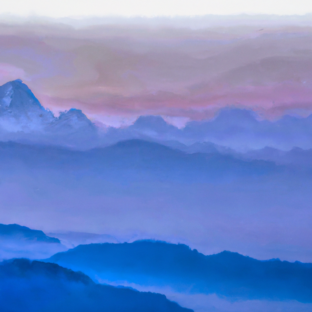 The Himalayan mountain ranges in the style of a Nepali painting