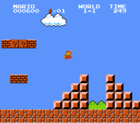 screenshot of Mario jumping up pyramid