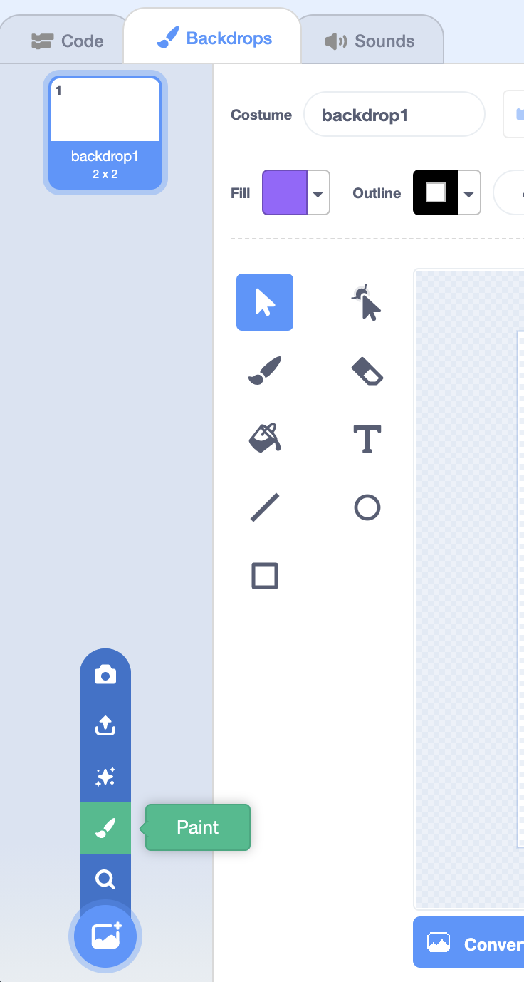 Paint button in Backdrop tab