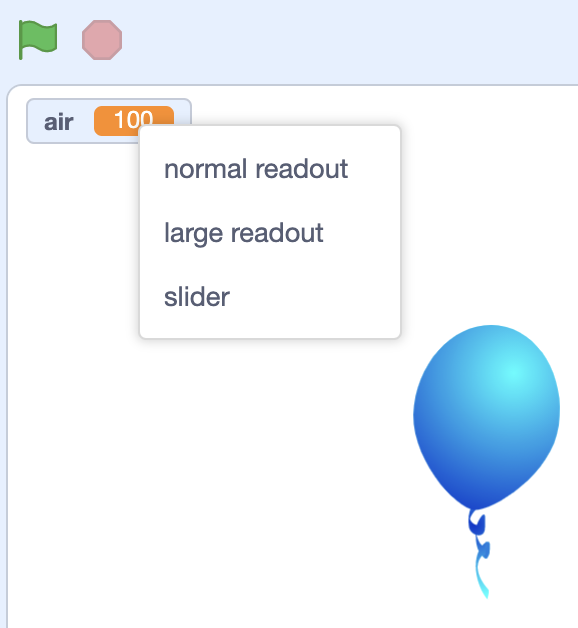 variable with normal readout, large readout, slider