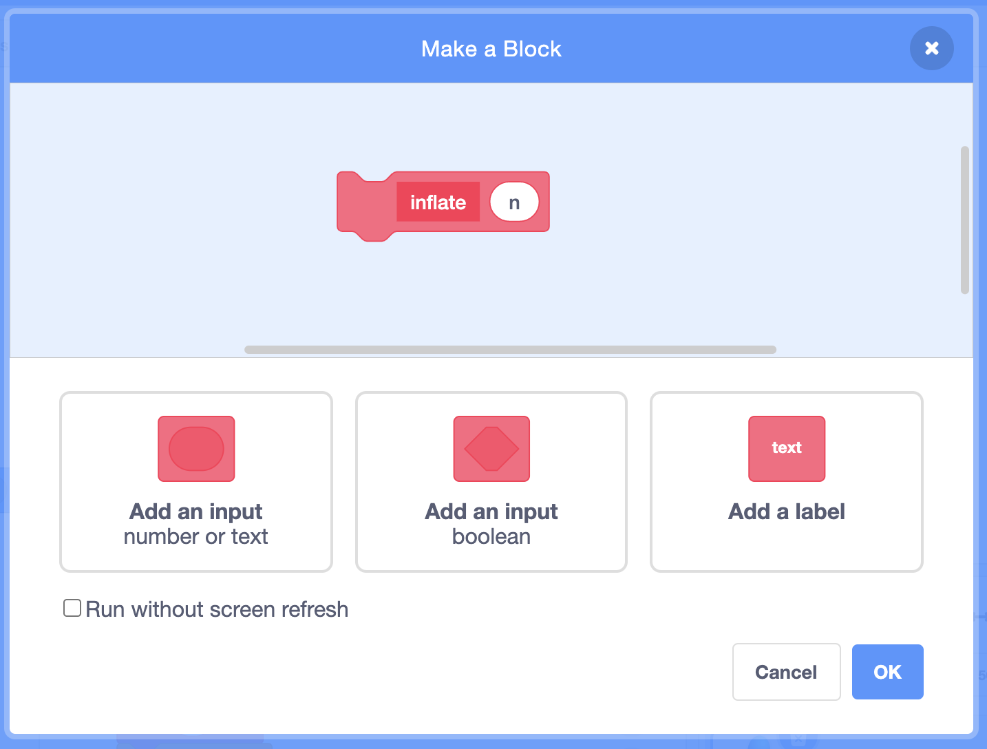 Make a Block with inflate and n as input