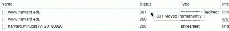 Request for www.harvard.edu with 301 Moved Permanently