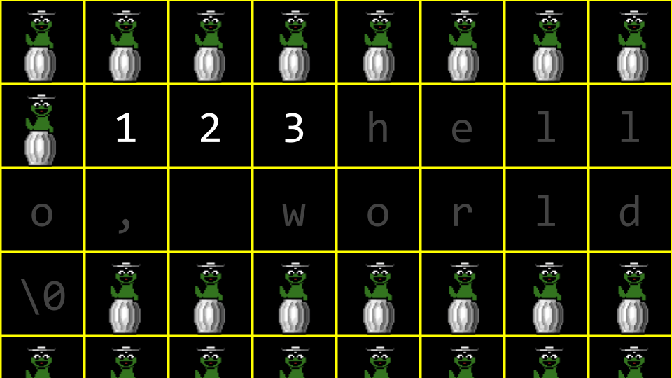 array inside memory three boxes with 1 2 3 among lots of other memory elements